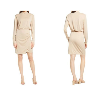 NWOT OPEN EDIT Long Sleeve Mock Neck Minidress‎ in Tan Grey (L)